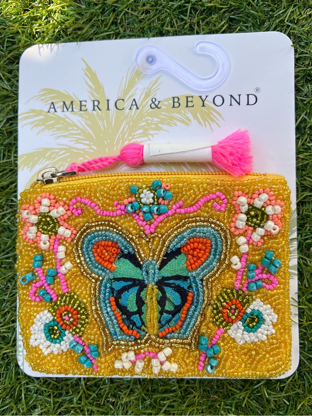 America & Beyond Butterfly Beaded Coin Pouch